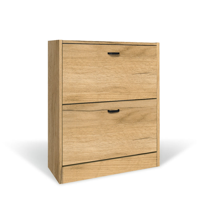 Scarpiera in Legno 2 Ante colore Rovere Nodato Mobiletto 12 Paia 63x24x80H cm