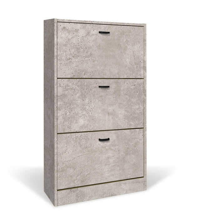 Scarpiera in Legno 3 Ante colore Cemento Mobiletto 18 Paia 63x24x115H cm