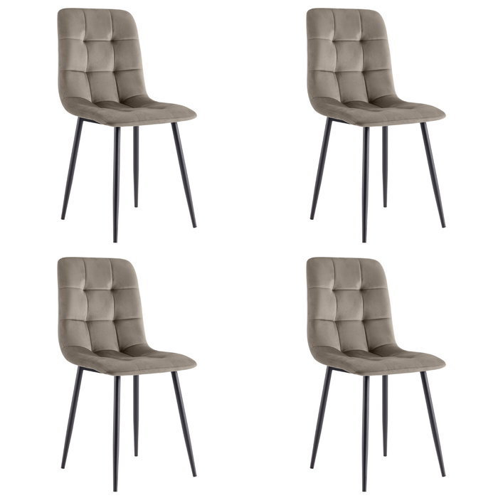 Set 4 Sedie da pranzo imbottite in Velluto, gambe in metallo 44x54x87 cm Schienale trapuntato