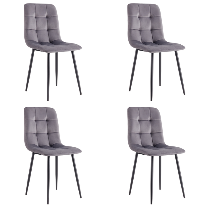 Set 4 Sedie da pranzo imbottite in Velluto, gambe in metallo 44x54x87 cm Schienale trapuntato