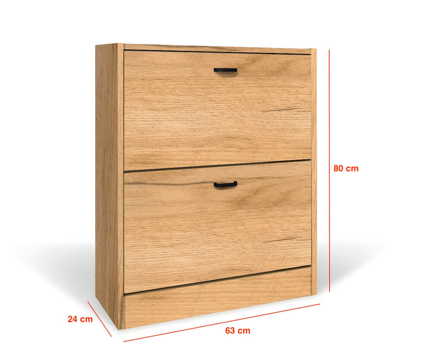 Scarpiera in Legno 2 Ante colore Rovere Nodato Mobiletto 12 Paia 63x24x80H cm