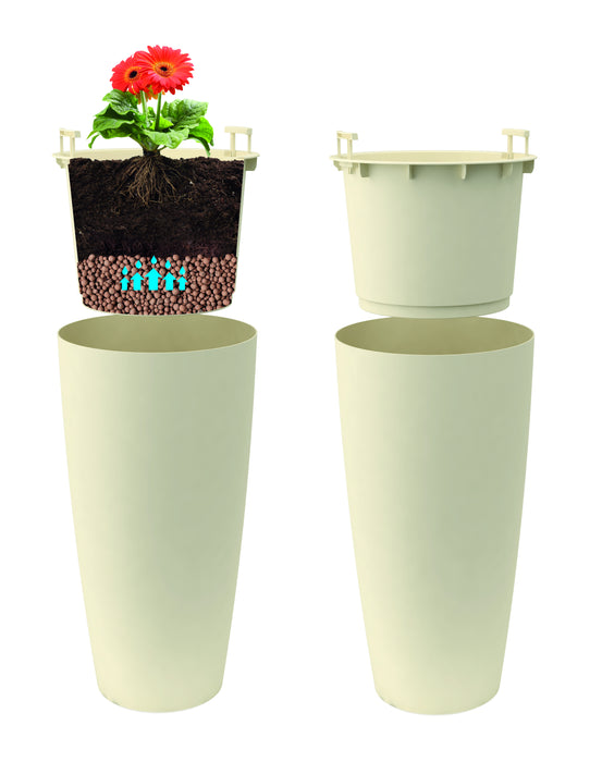 Vaso a Colonna in Plastica Opaca con contenitore cachepot estraibile