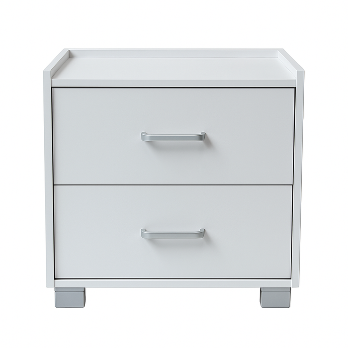 Comodino in Legno Melaminico con 2 Cassetti e Guide in Metallo, Maniglie in Alluminio Satinato