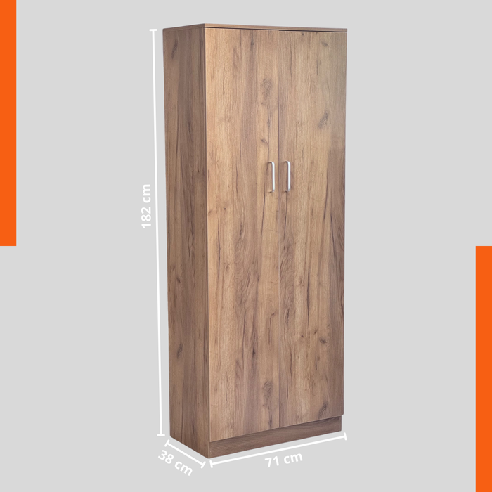 Armadio Multiuso in Legno Melaminico 2 Ante Chiusura Rallentata 5 Ripiani P38xL71x182H cm