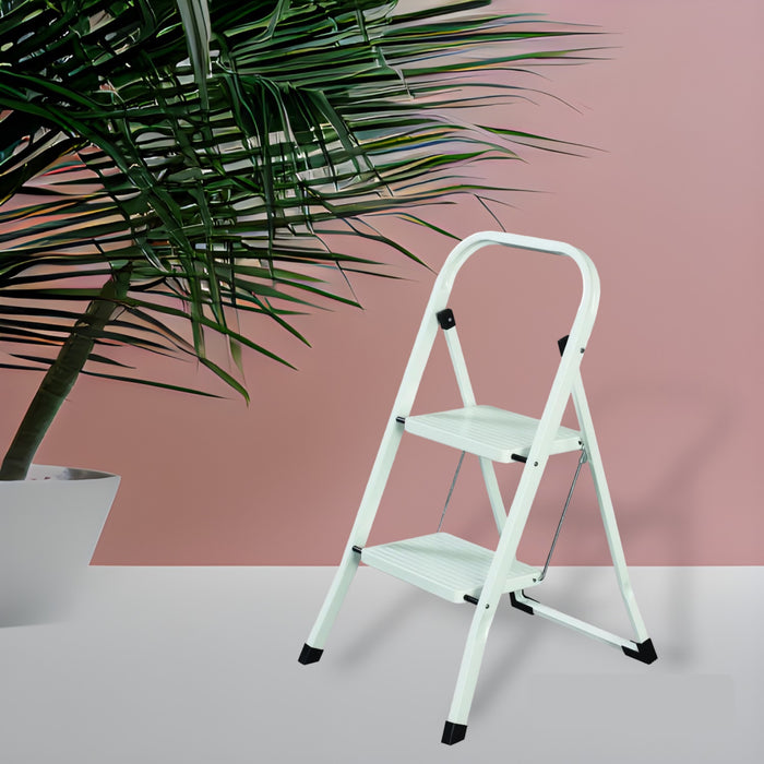 Sgabello Scala Domestica pieghevole in acciaio salvaspazio antiscivolo con gradini spaziosi