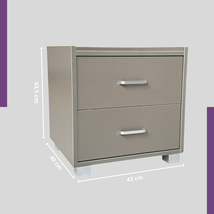 Comodino in Legno Melaminico con 2 Cassetti e Guide in Metallo, Maniglie in Alluminio Satinato