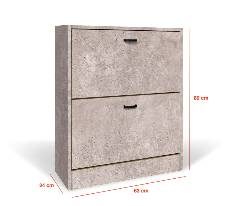 Scarpiera in Legno 2 Ante colore Cemento Mobiletto 12 Paia 63x24x80H cm