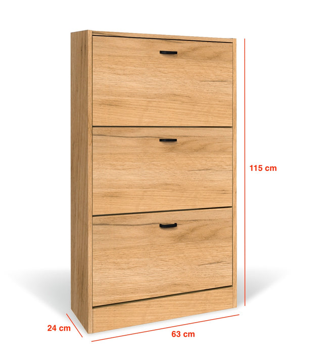 Scarpiera in Legno 3 Ante colore ROVERE Nodato Mobiletto 18 Paia 63x24x115H cm