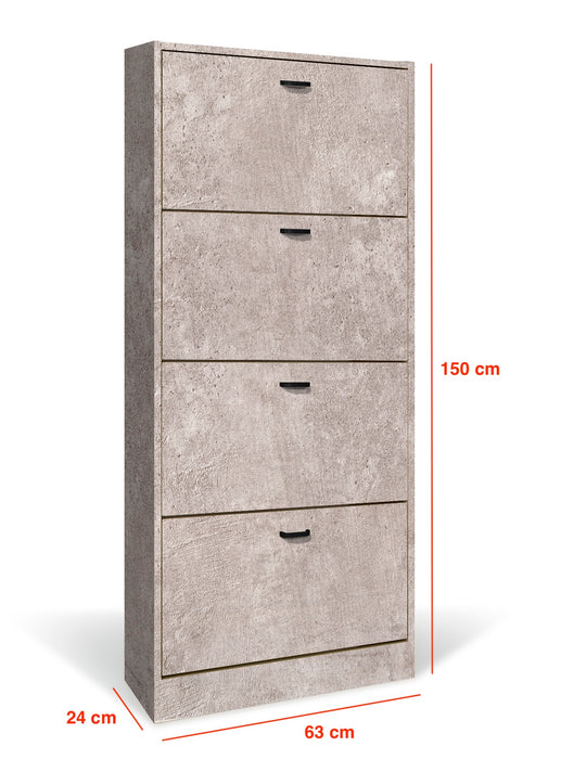 Scarpiera in Legno 4 Ante colore Cemento Mobiletto 24 Paia 63x24x150H cm
