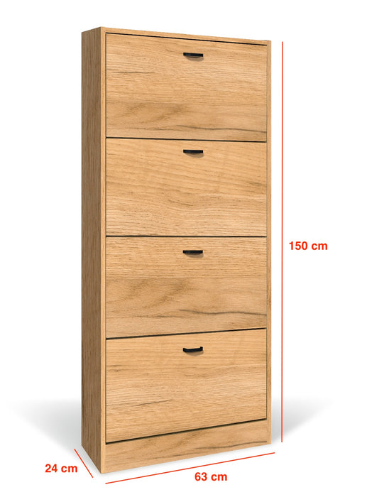 Scarpiera in Legno 4 Ante colore ROVERE Nodato Mobiletto 24 Paia 63x24x150H cm