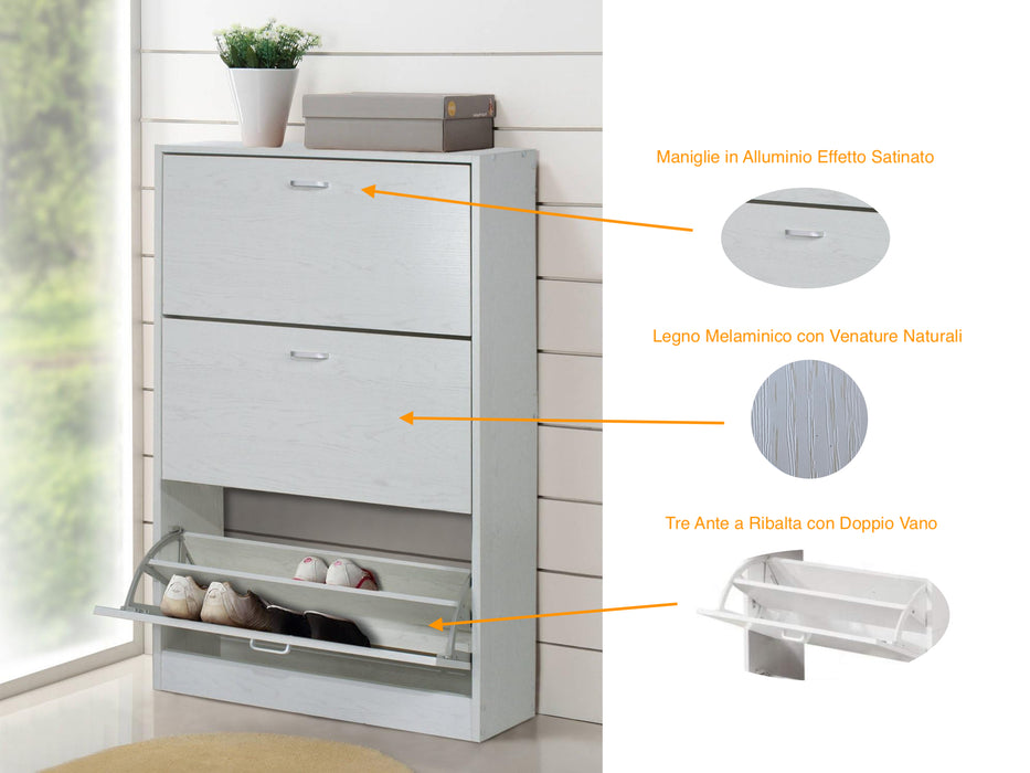 Scarpiera in Legno 4 Ante colore Bianco Nordico 24 Paia 63x24x150H cm