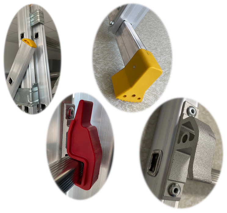 Scala Trasformabile tripla 3 Elementi da 7 a 11 Gradini fino a 8 metri di altezza con barra stabilizzatrice