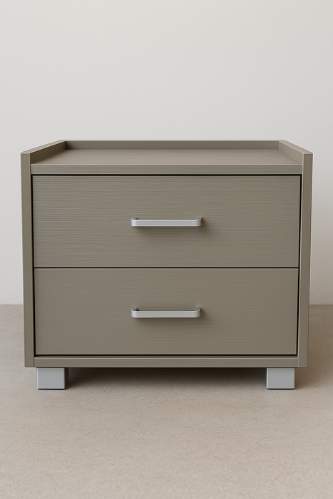 Comodino in Legno Melaminico con 2 Cassetti e Guide in Metallo, Maniglie in Alluminio Satinato