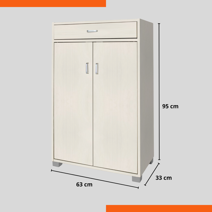 Scarpiera 4 ripiani, 2 ante, 1 cassetto in Legno melaminico 63x33x95H cm con Ripiani inclinati