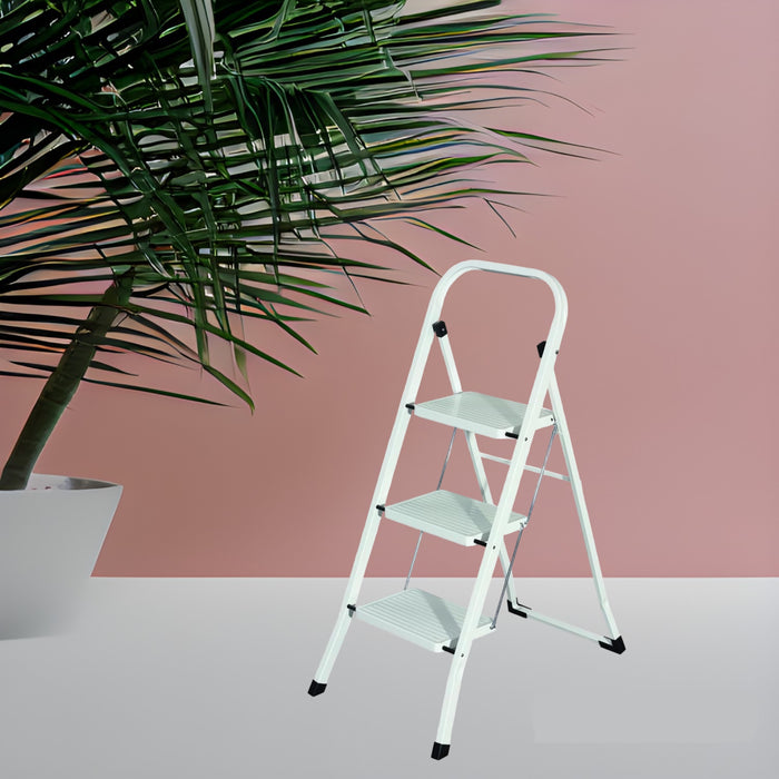 Sgabello Scala Domestica pieghevole in acciaio salvaspazio antiscivolo con gradini spaziosi