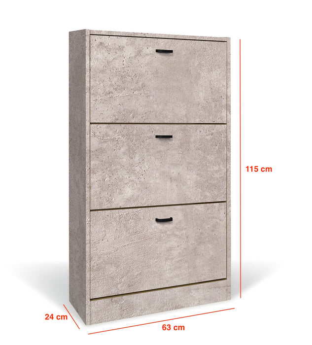 Scarpiera in Legno 3 Ante colore Cemento Mobiletto 18 Paia 63x24x115H cm