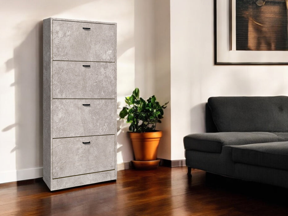 Scarpiera in Legno 4 Ante colore Cemento Mobiletto 24 Paia 63x24x150H cm