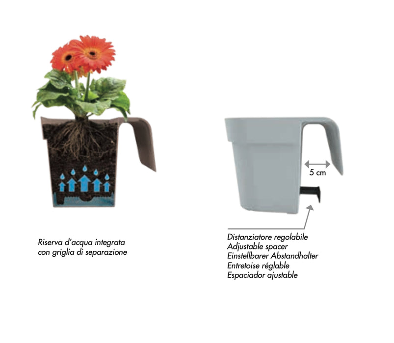 Vaso da Balcone 38x15x18H cm Balconiera Cassetta per Ringhiere e Parapetti