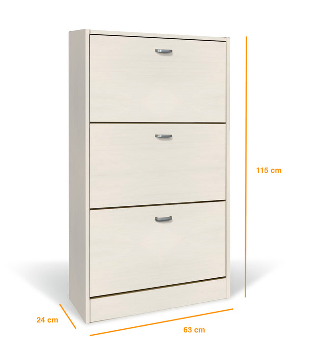 Scarpiera in Legno 3 Ante colore Bianco Nordico Mobiletto 18 Paia 63x24x115H cm