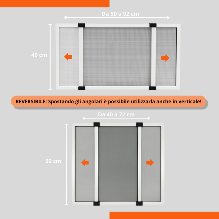 Zanzariera Fibra di vetro con Telaio estensibile alluminio Grigio per Finestre