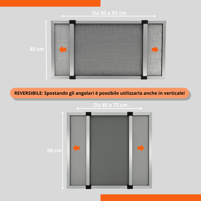 Zanzariera Fibra di vetro con Telaio estensibile alluminio Grigio per Finestre