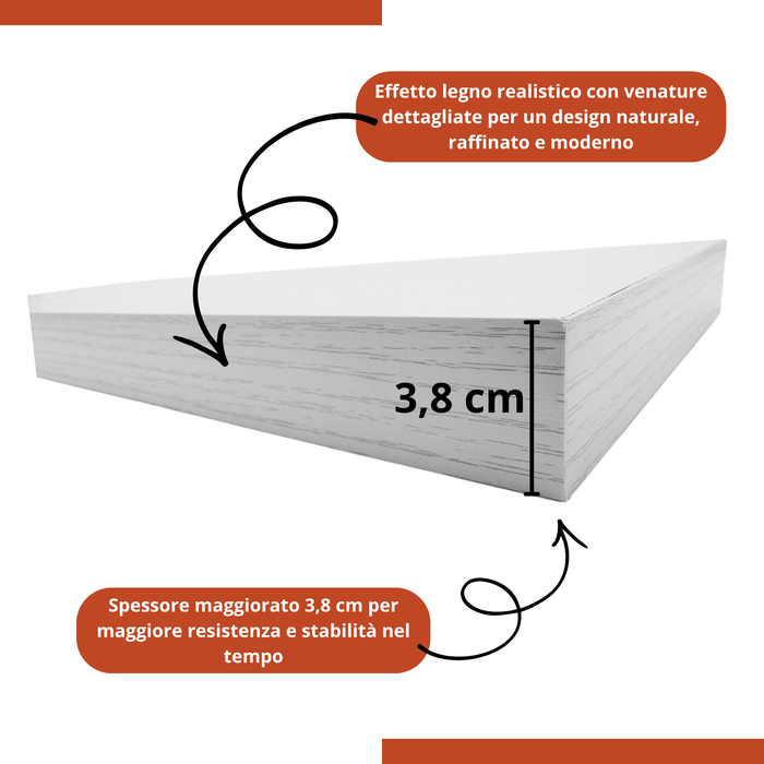 Mensola Sospesa da Muro in Legno MDF con Staffa a Scomparsa | Supporto Invisibile per Cucina Bagno Soggiorno
