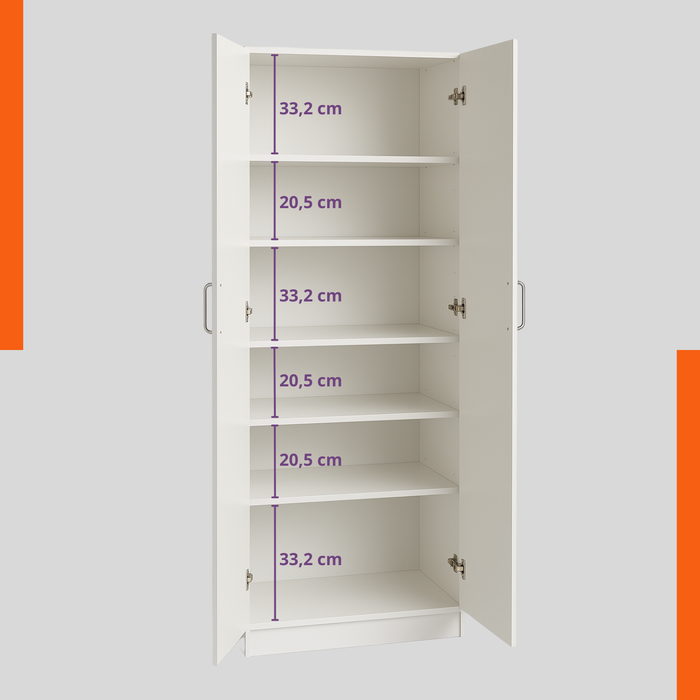 Armadio Multiuso in Legno Melaminico 2 Ante Chiusura Rallentata 5 Ripiani P38xL71x182H cm