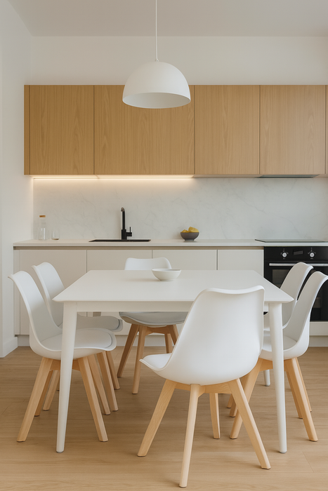 Set 4 sedie da cucina in Polipropilene con gambe in legno e cuscino in pelle PU Design ergonomico