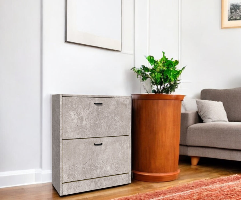 Scarpiera in Legno 2 Ante colore Cemento Mobiletto 12 Paia 63x24x80H cm