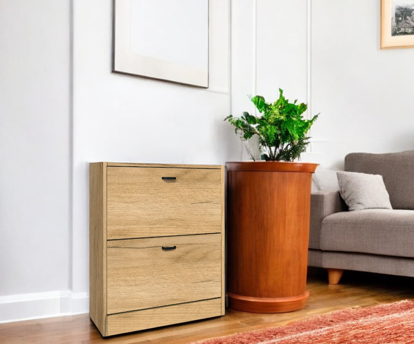 Scarpiera in Legno 2 Ante colore Rovere Nodato Mobiletto 12 Paia 63x24x80H cm