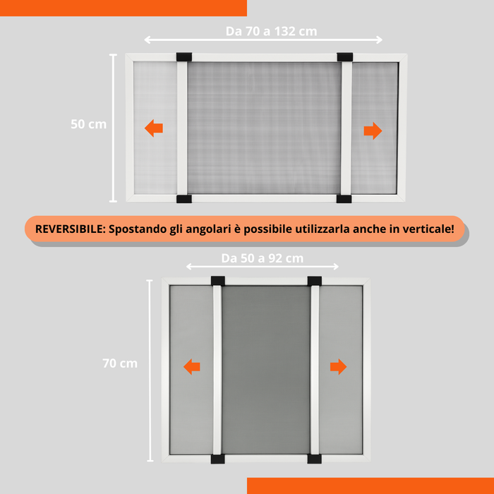 Zanzariera Fibra di vetro con Telaio estensibile alluminio Grigio per Finestre