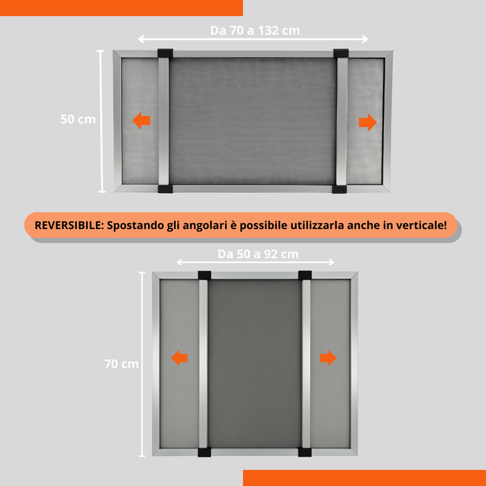 Zanzariera Fibra di vetro con Telaio estensibile alluminio Grigio per Finestre