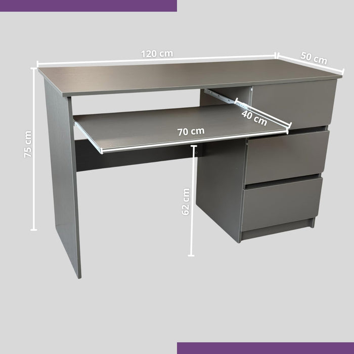 Scrivania in Legno Melaminico con 3 Cassetti e Vano Porta Tastiera L120xP50x75H cm