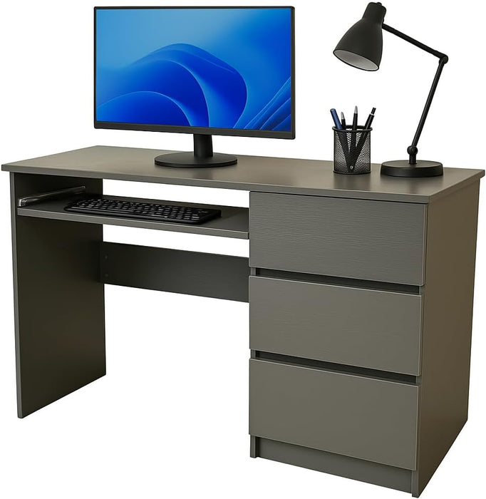 Scrivania in Legno Melaminico con 3 Cassetti e Vano Porta Tastiera L120xP50x75H cm