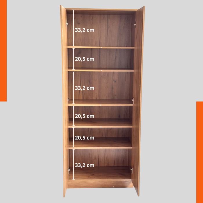 Armadio Multiuso in Legno Melaminico 2 Ante Chiusura Rallentata 5 Ripiani P38xL71x182H cm