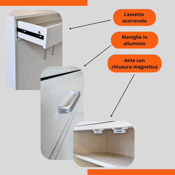 Scarpiera 4 ripiani, 2 ante, 1 cassetto in Legno melaminico 63x33x95H cm con Ripiani inclinati