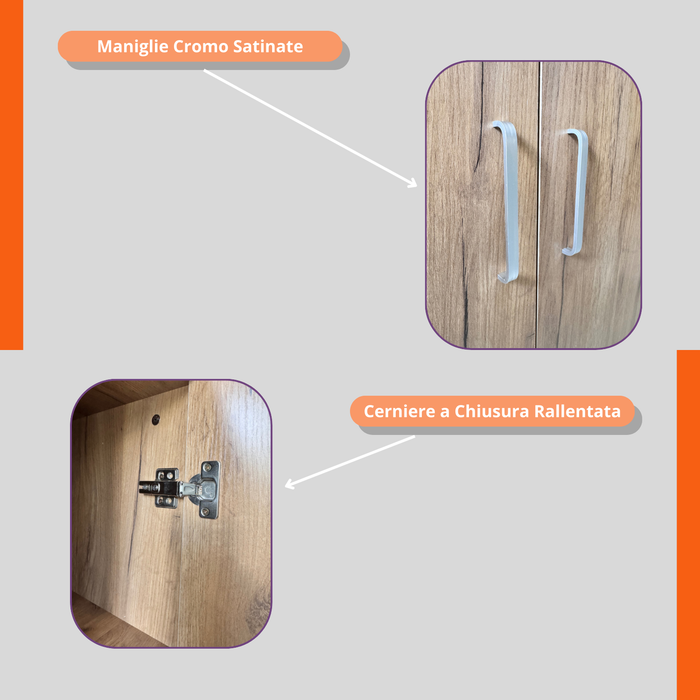 Armadio Multiuso in Legno Melaminico 2 Ante Chiusura Rallentata 5 Ripiani P38xL71x182H cm