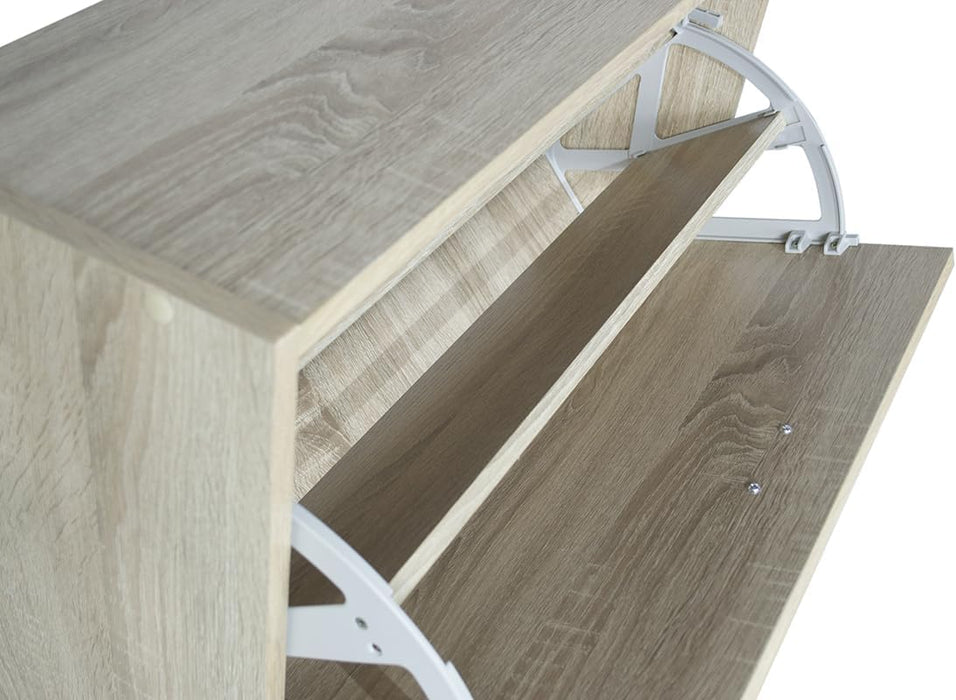 Scarpiera in Legno 2 Ante colore Rovere Nodato Mobiletto 12 Paia 63x24x80H cm