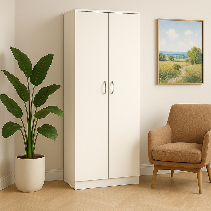 Armadio Multiuso in Legno Melaminico 2 Ante Chiusura Rallentata 5 Ripiani P38xL71x182H cm