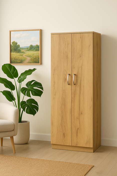 Armadio Multiuso in Legno Melaminico 2 Ante Chiusura Rallentata 5 Ripiani P38xL71x182H cm