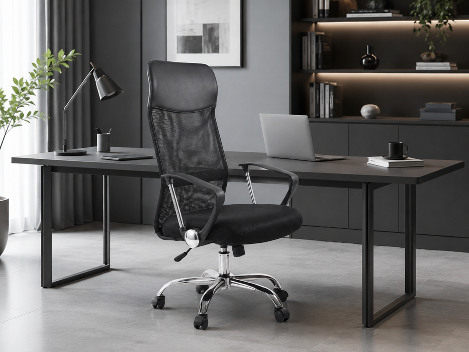 Sedia da Scrivania Ufficio ergonomica direzionale imbottita Schienale a rete Nera Altezza regolabile