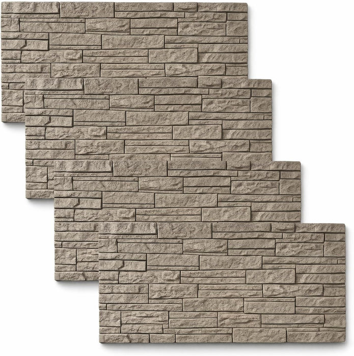 Set 4 pezzi Pannelli a muro 3D in poliuretano effetto pietra 120x60x2,5 cm resistente umidità