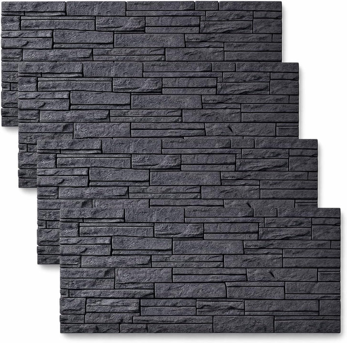Set 4 pezzi Pannelli a muro 3D in poliuretano effetto pietra 120x60x2,5 cm resistente umidità