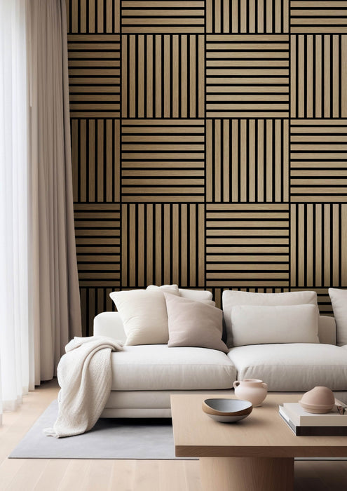 Pannello Fonoassorbente, Doghe in MDF, 60x60 cm, Rivestimento murale Isolamento acustico