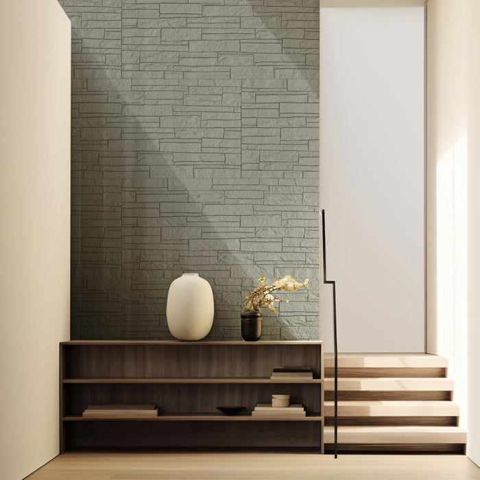 Set 4 pezzi Pannelli a muro 3D in poliuretano effetto pietra 120x60x2,5 cm resistente umidità