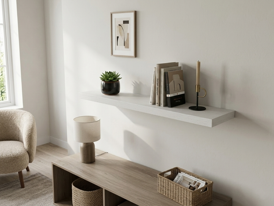 Mensola Sospesa da Muro in Legno MDF con Staffa a Scomparsa | Supporto Invisibile per Cucina Bagno Soggiorno