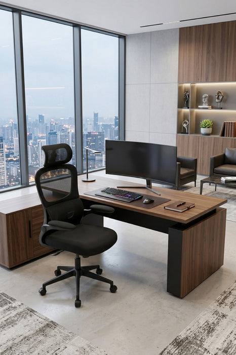 Sedia Scrivania Ufficio Ergonomica Poggiatesta Regolabile Schienale in Rete Traspirante seduta imbottita Supporto lombare