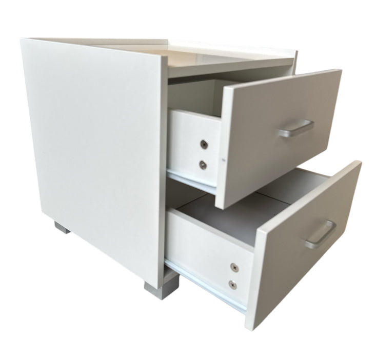 Comodino in Legno Melaminico con 2 Cassetti e Guide in Metallo, Maniglie in Alluminio Satinato
