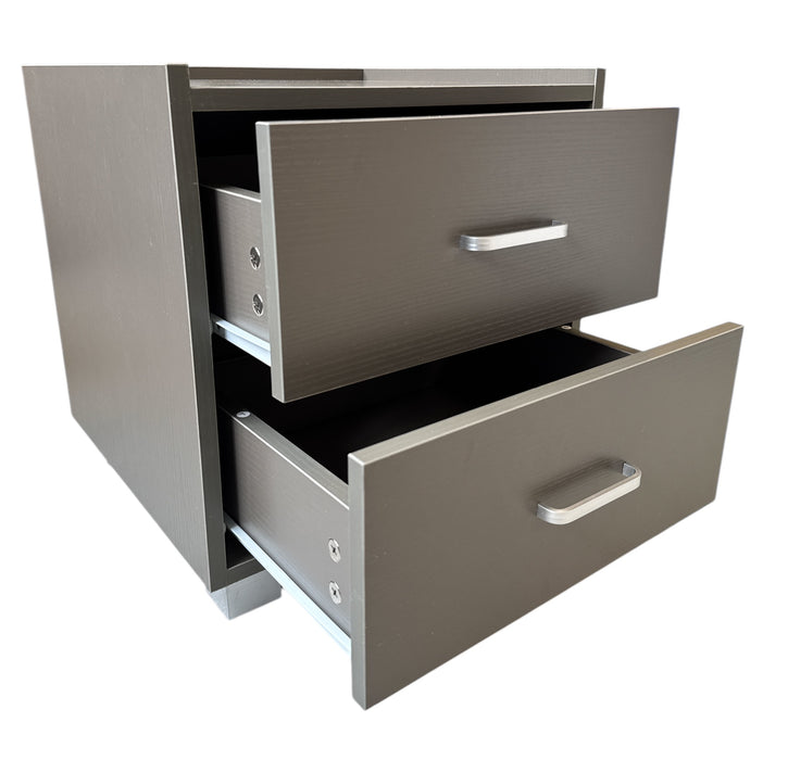 Comodino in Legno Melaminico con 2 Cassetti e Guide in Metallo, Maniglie in Alluminio Satinato