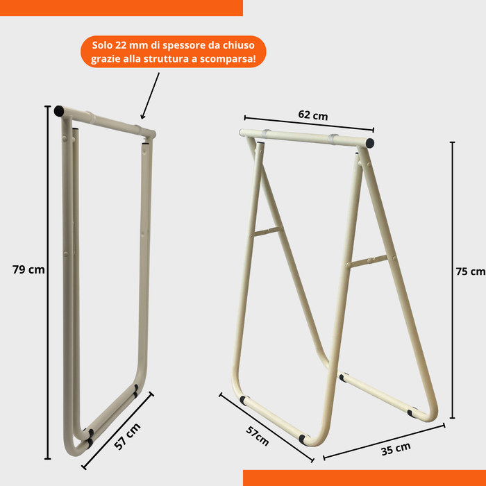 Set 2 Cavalletti pieghevoli salvaspazio 62x75H cm in ferro per Scrivania e Banchi da Lavoro